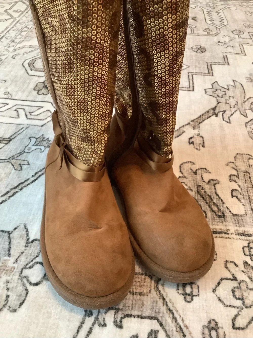 Stride Rite Girls Brown Sequin Mid-Calf Boots